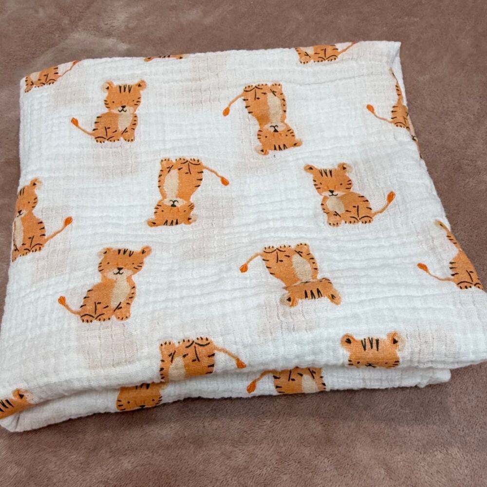 Aden + Anais Essentials Orange Tigers Muslin Baby Receiving Blanket Cotton 48x42